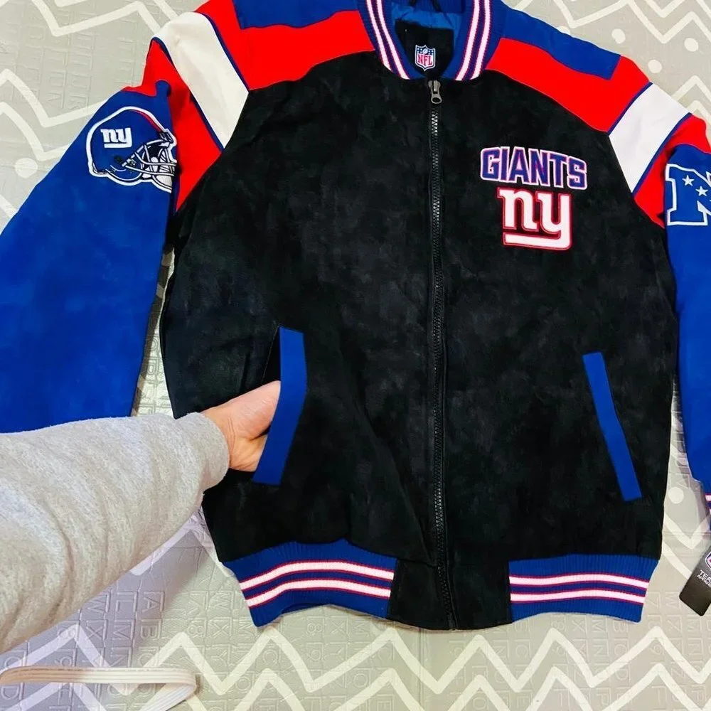 Vintage retro New York Ny giants suede leather varsity letterman bomber jacket - Picture 7 of 8